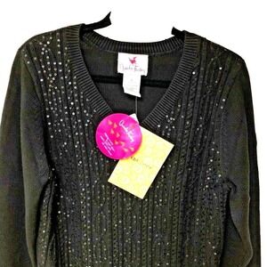 NWT Black Sequin Cable Knit Sweater Women's S V Neck Quacker Factory‎ Whimsigoth